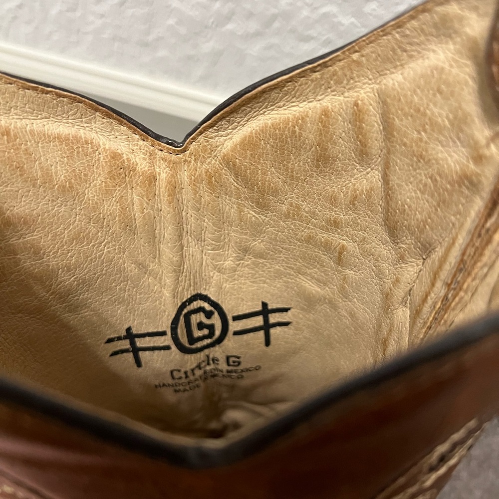 Brown Leather Cowboy Boots with Turquoise Embroidery - Picture 3 of 5